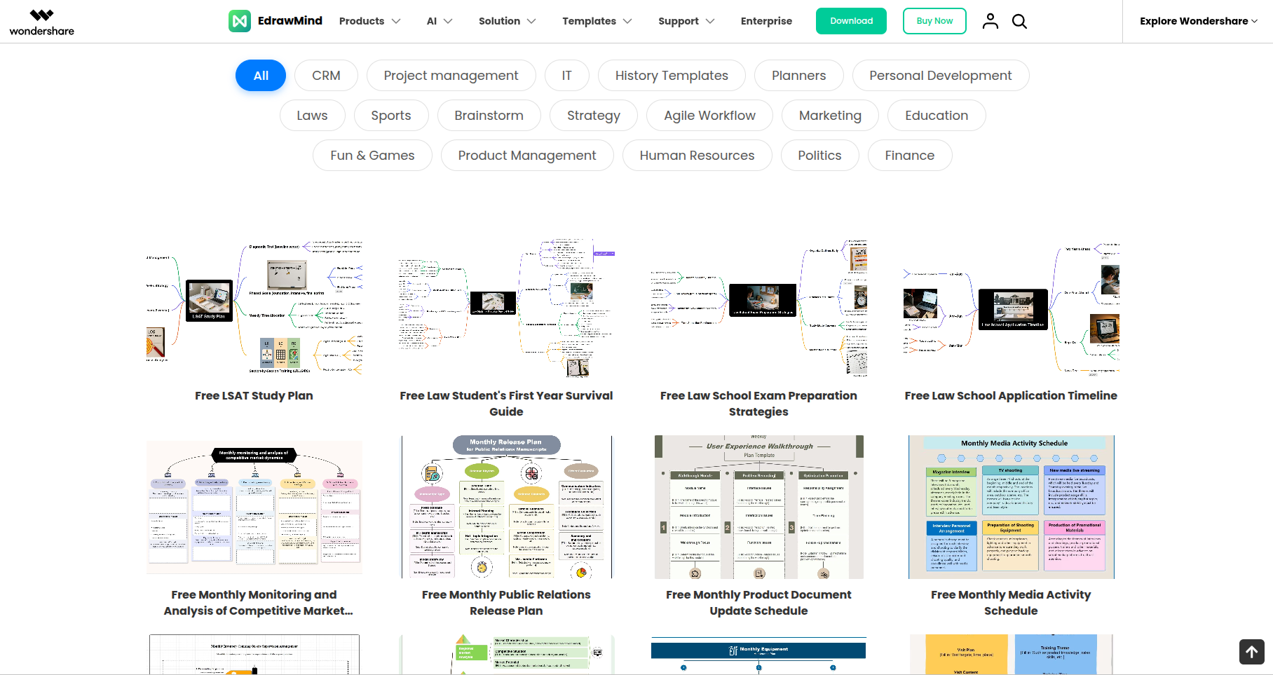 EdrawMind template gallery and a structured mind map