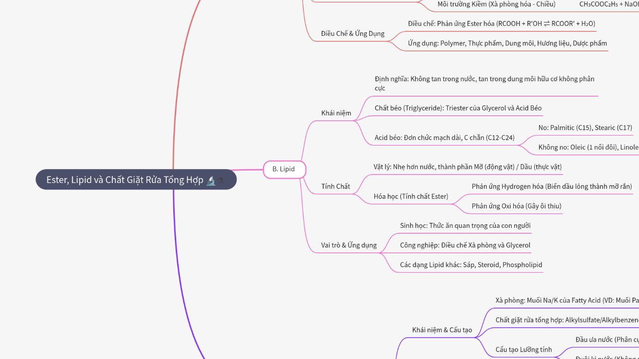 Mind Map:Ester, Lipid và Chất Giặt Rửa Tổng Hợp ...