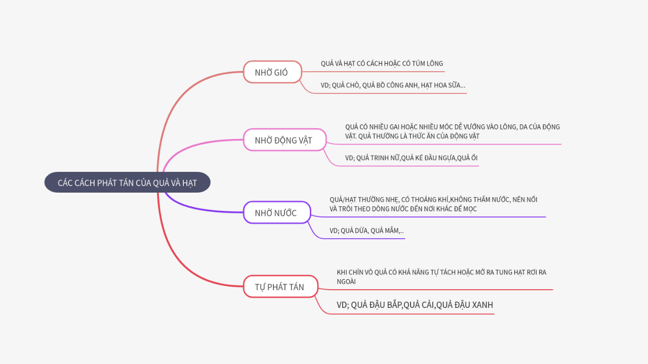 Mind Map:CÁC CÁCH PHÁT TÁN CỦA QUẢ VÀ HẠT ...