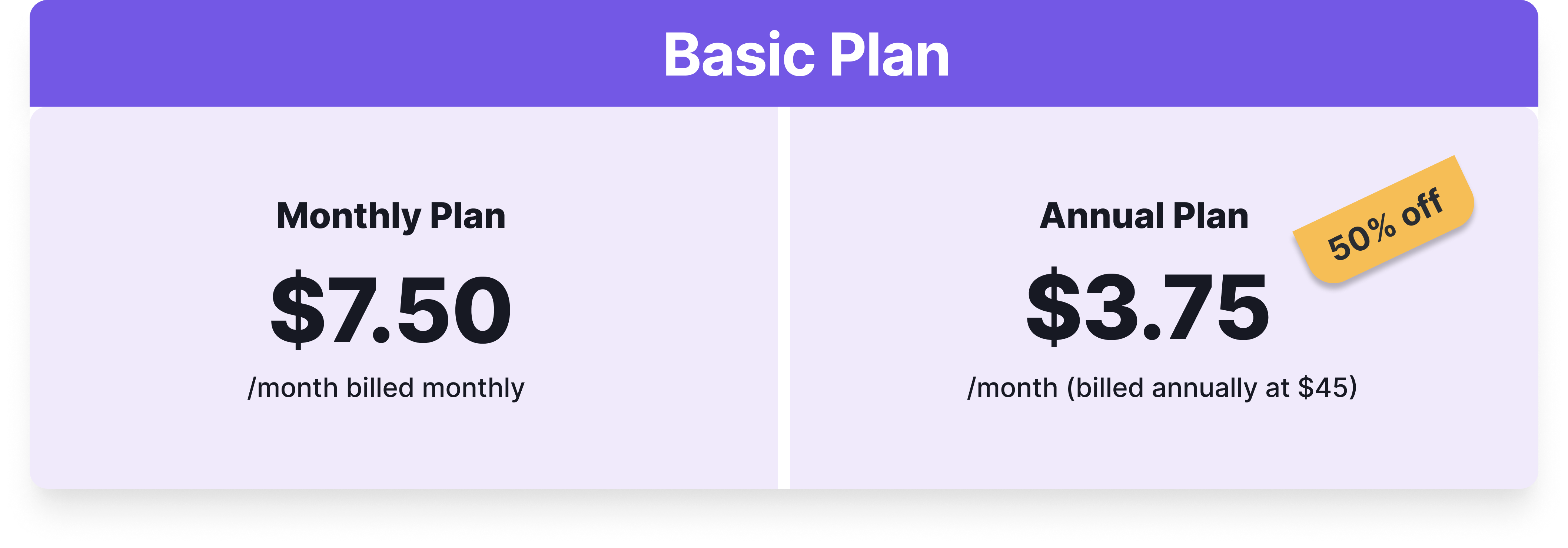 Yearly and annual plans for Basic plan