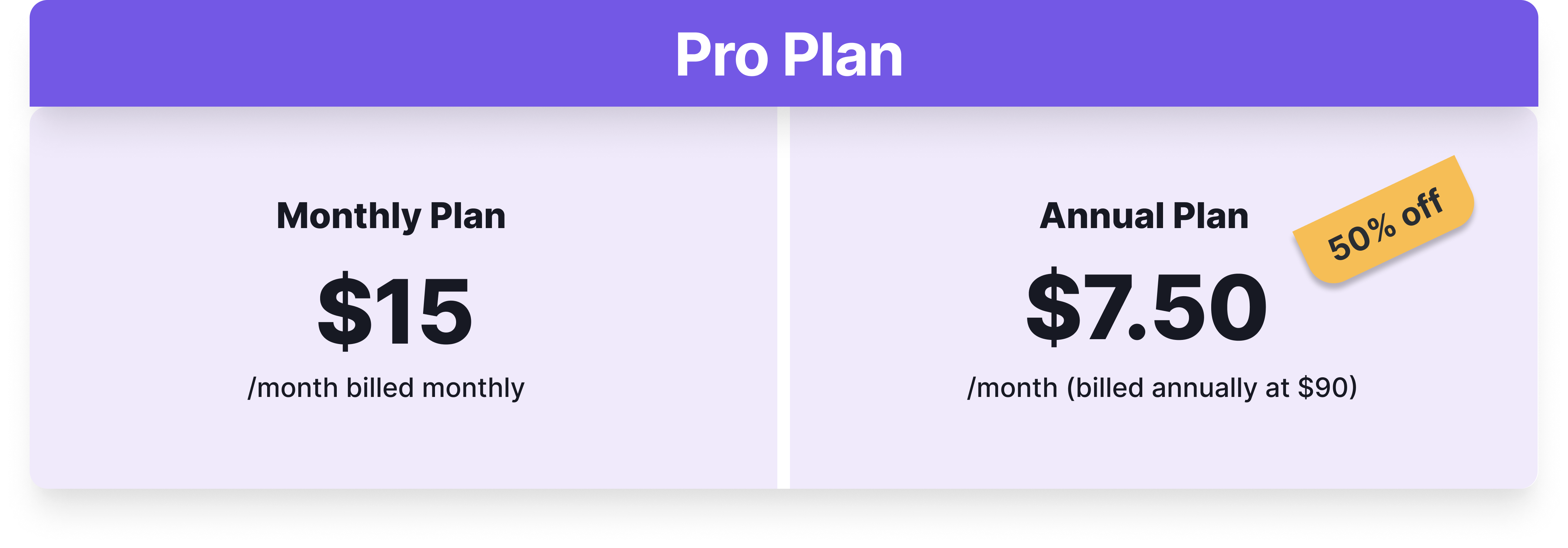 Yearly and annual plans for Pro plan
