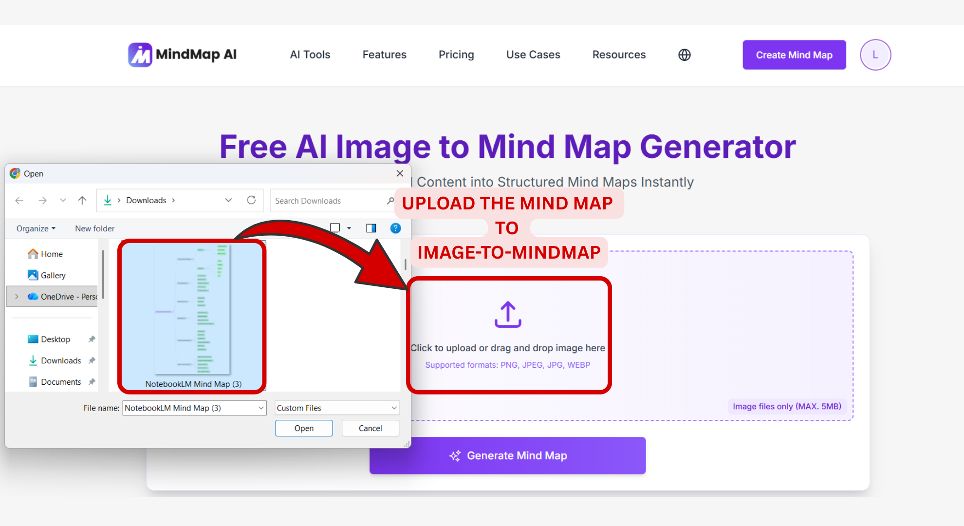 Upload the NotebookLM mind map image into MindMap AI