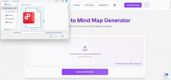 Creating mind map on Pdf to mind map of MindMap AI
