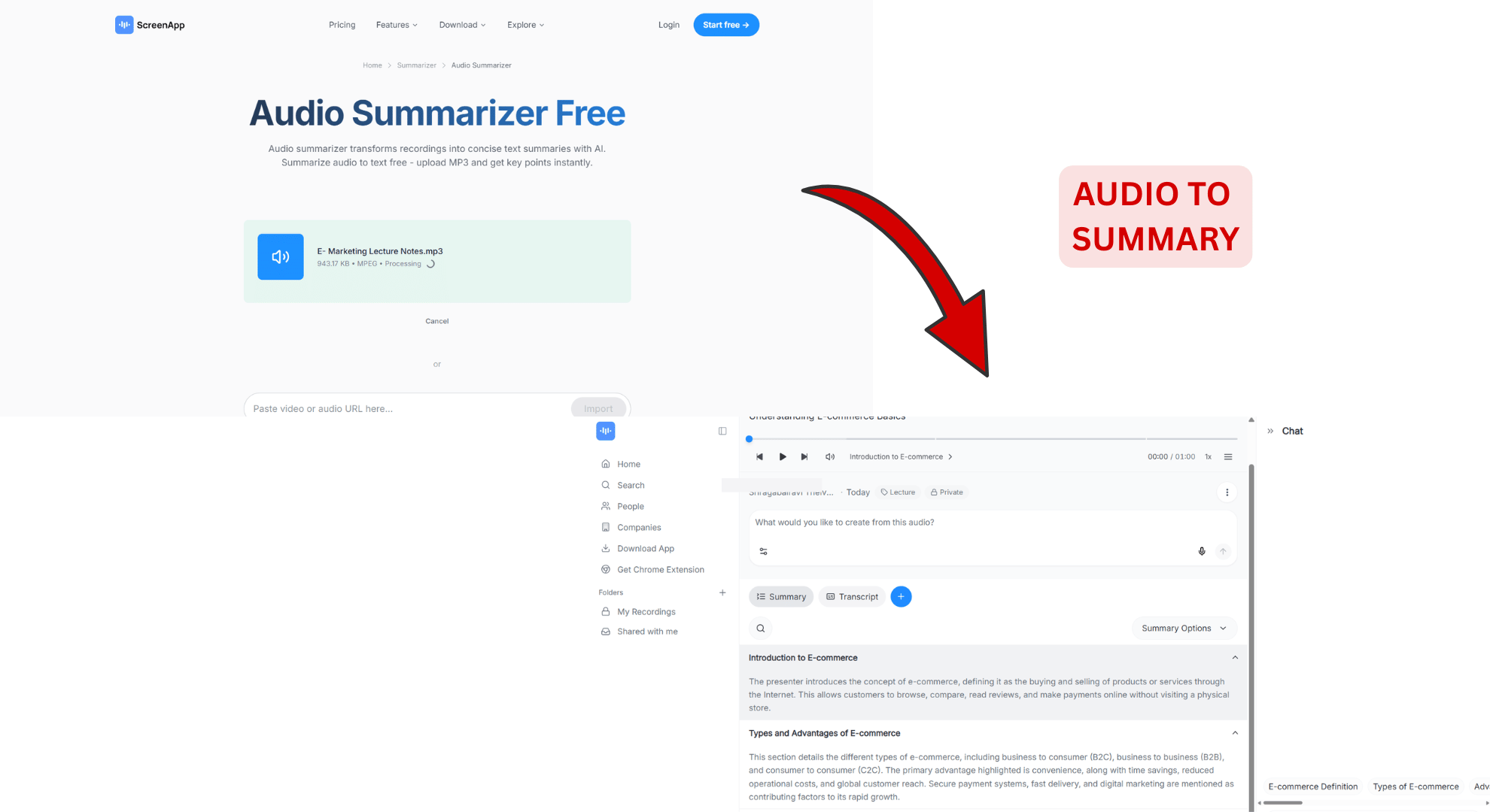 ScreenApp AI summarizing podcast audio into notes