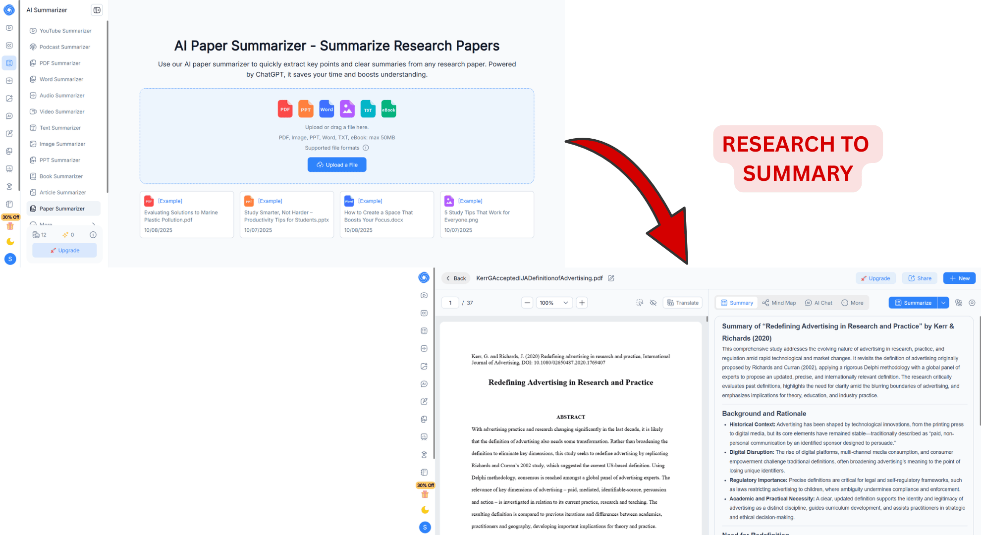 NoteGPT research summarization tool for notes