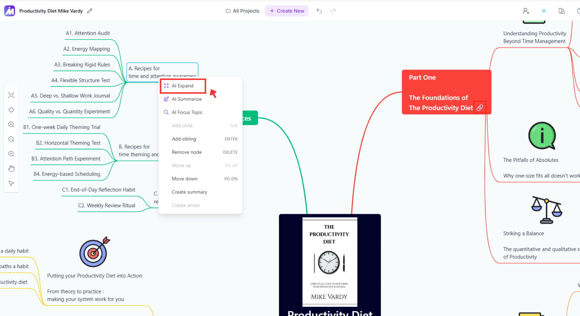 AI expand feature in MindMap AI