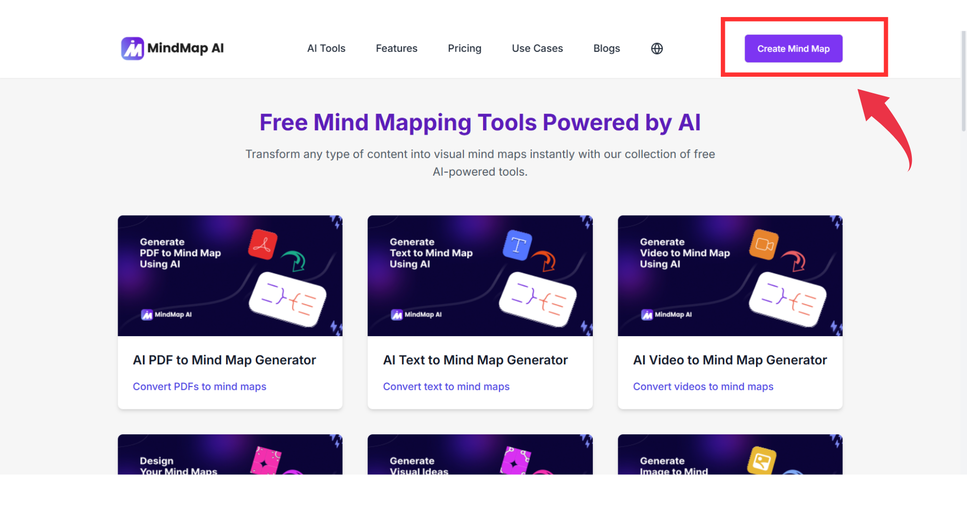 The Mindmap AI tool page image
