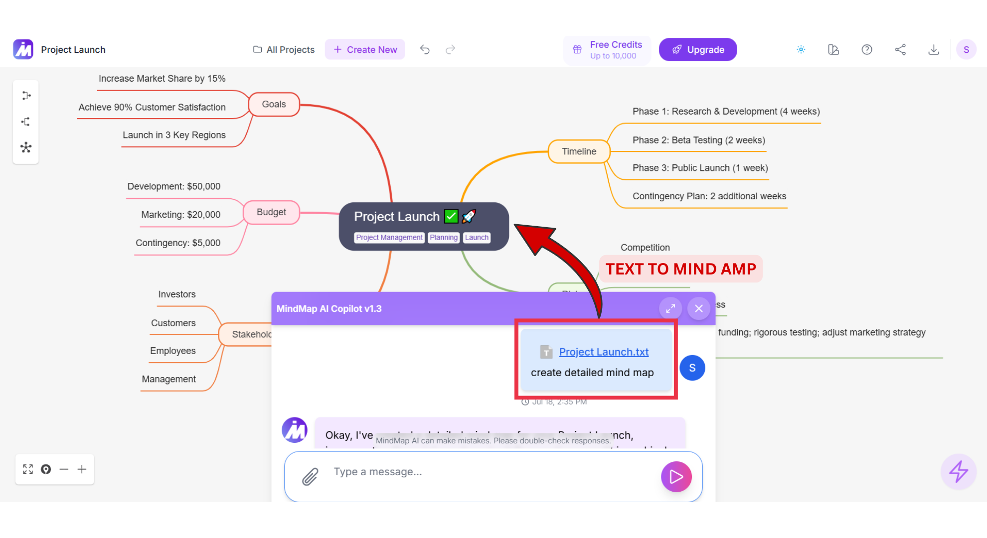 Mindmap AI text to mind map screenshot