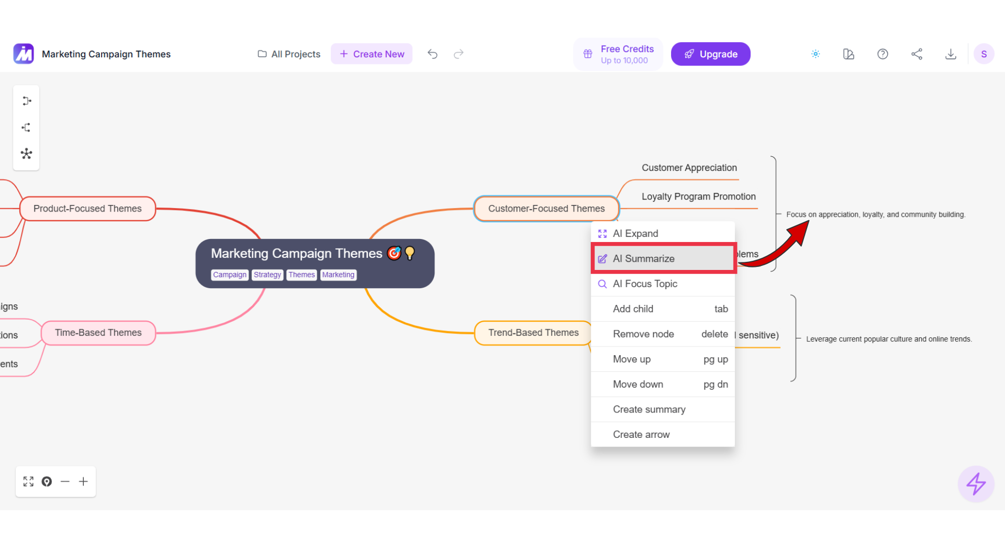 Mindmap AI’s AI summarize Screenshot