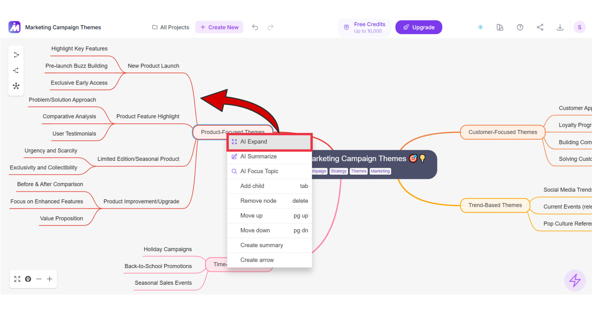 Mindmap AI’s AI expand screenshot