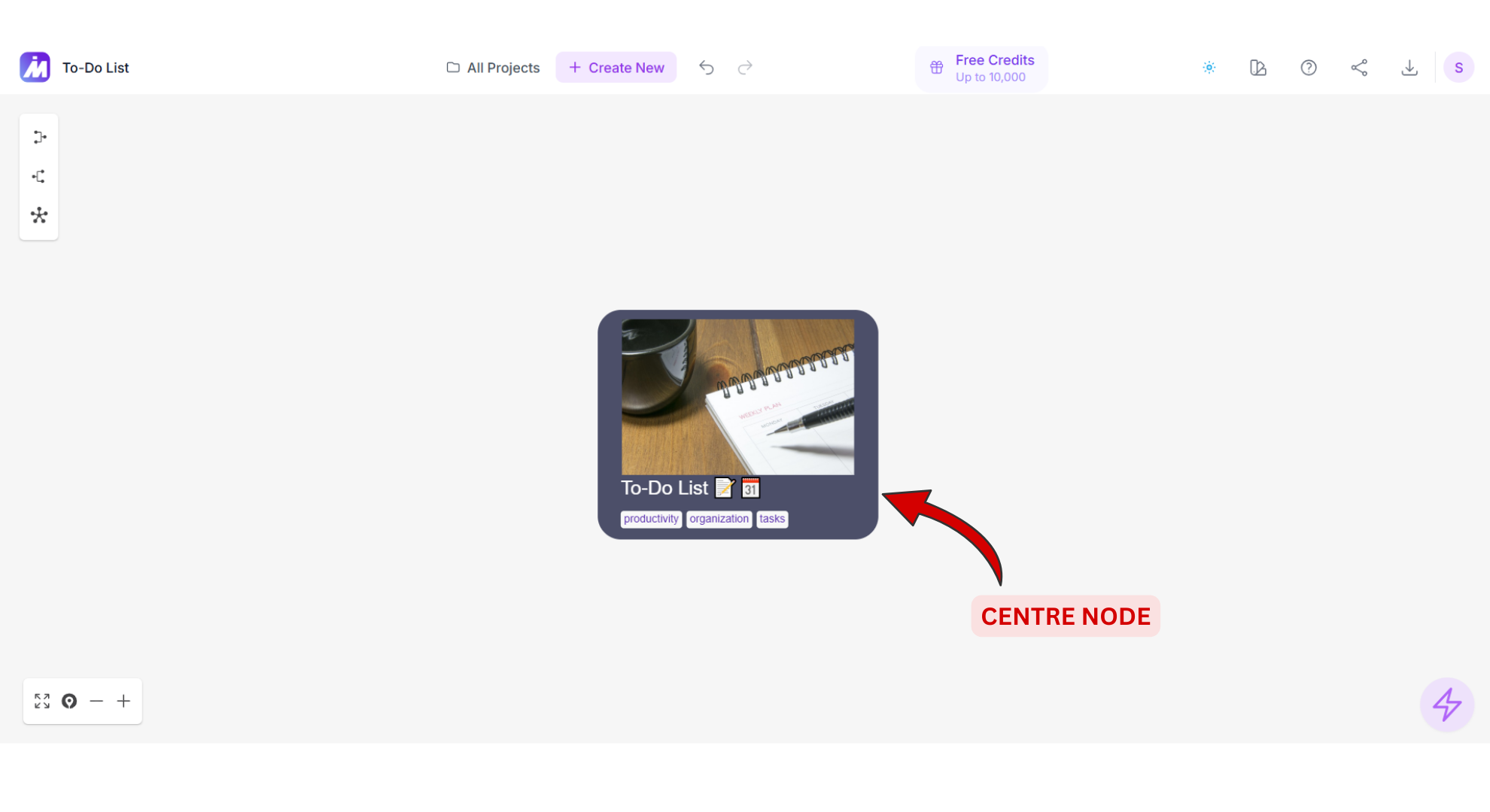 Centre node of Mindmap AI screenshot