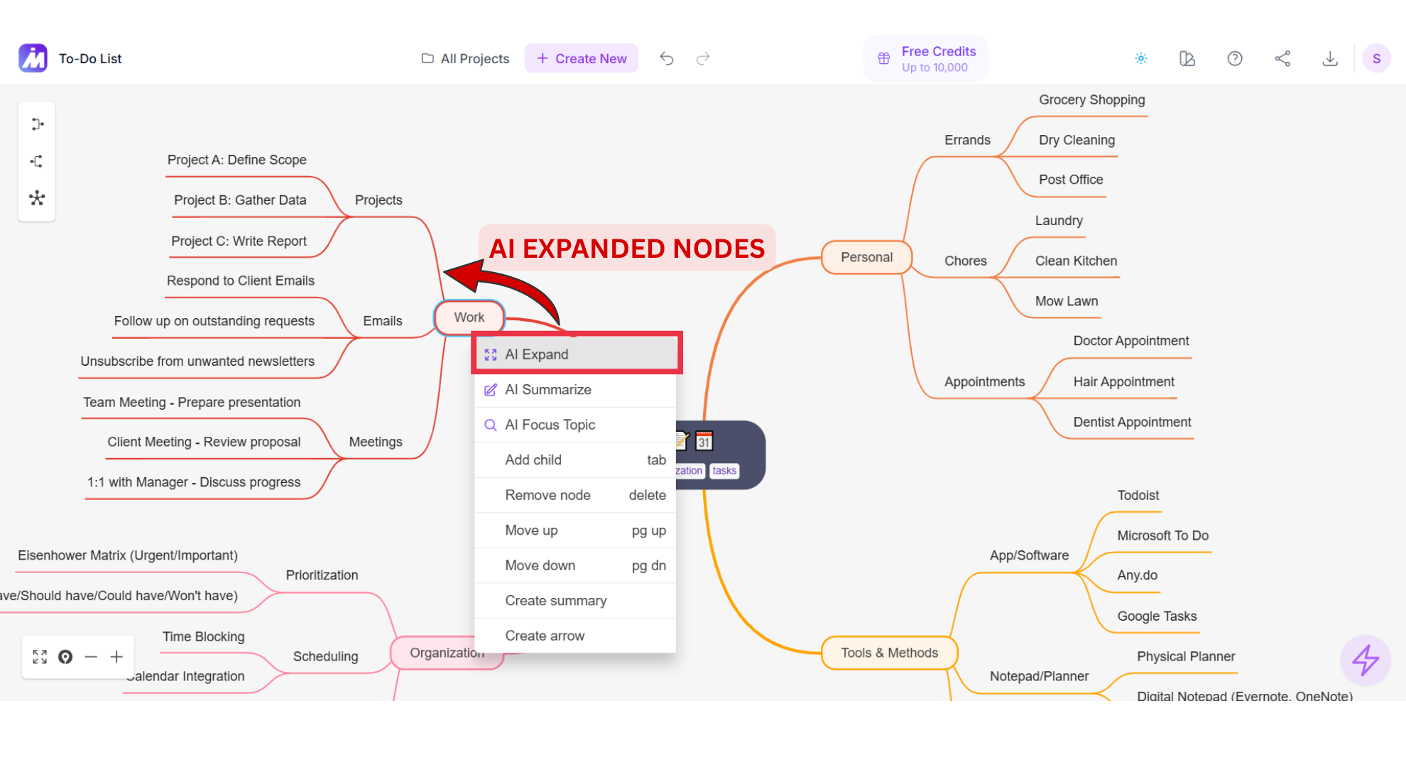 AI expand of Mindmap AI screenshot