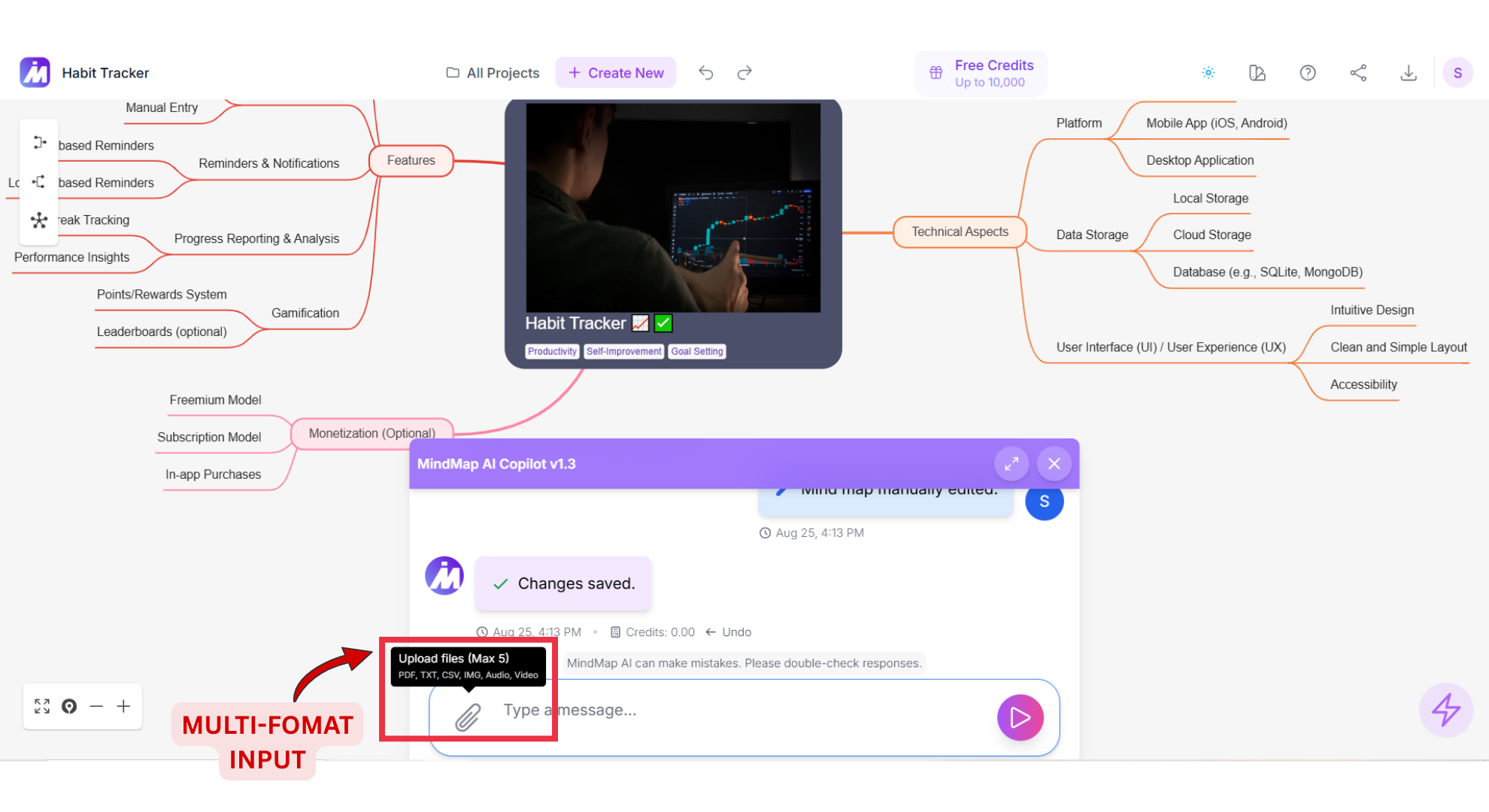 Mindmap AI multi-format input screenshot