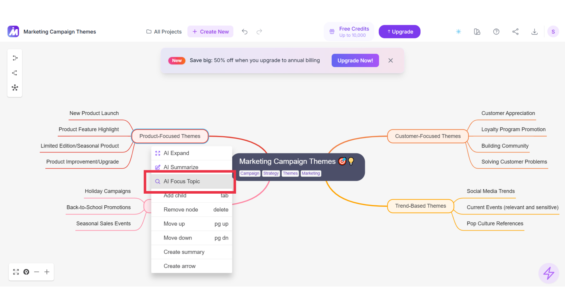 Zoomed-in sub-map view created by the AI Focus Topic feature