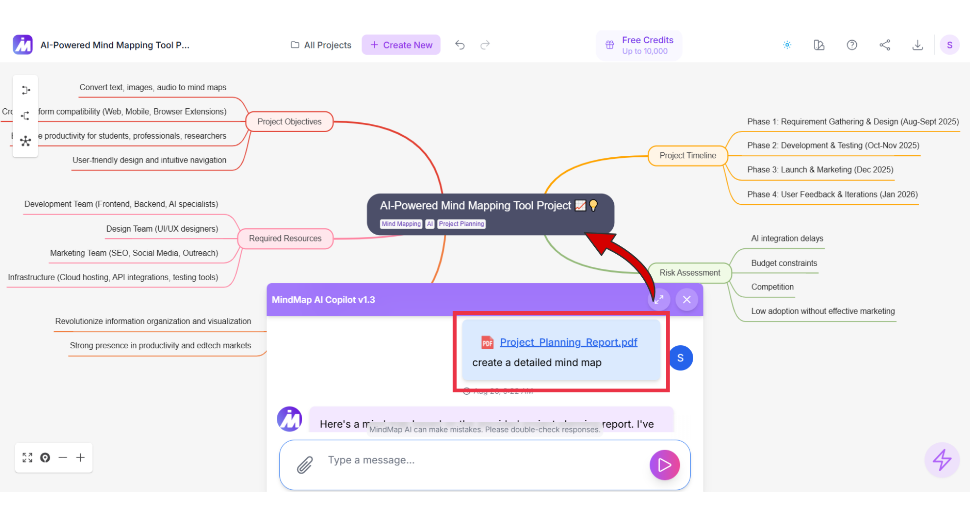 Mindmap AI create pdf to mind map screenshot