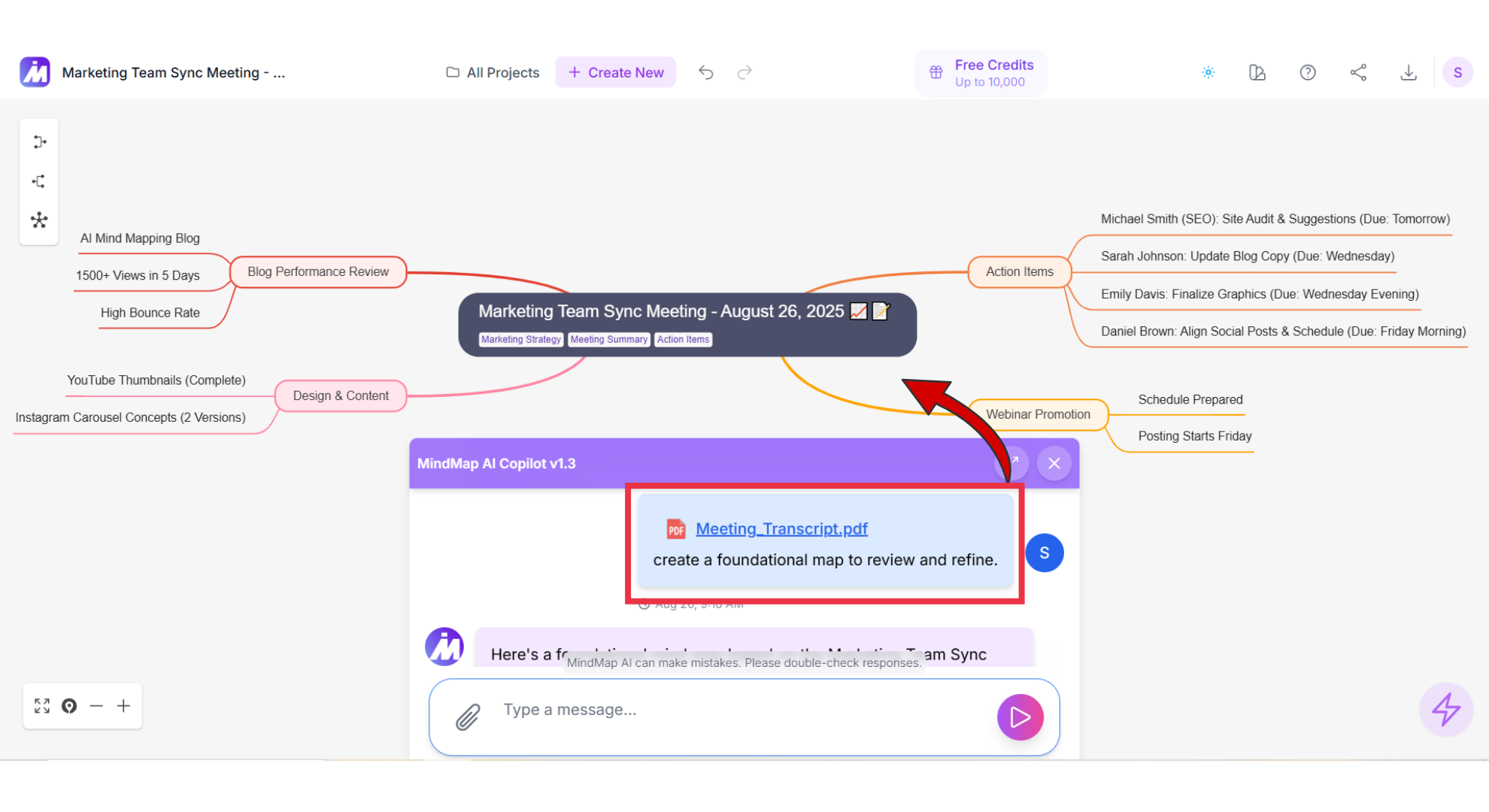 Mindmap AI create pdf to mind map screenshot