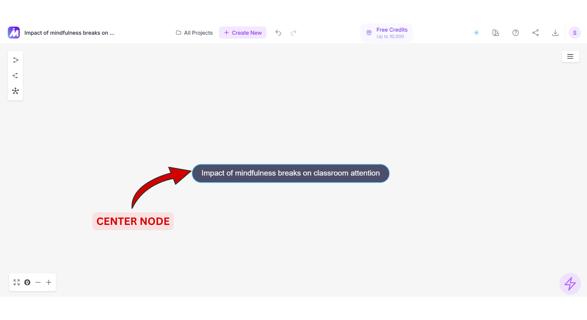 Center node of Mindmap AI screenshot