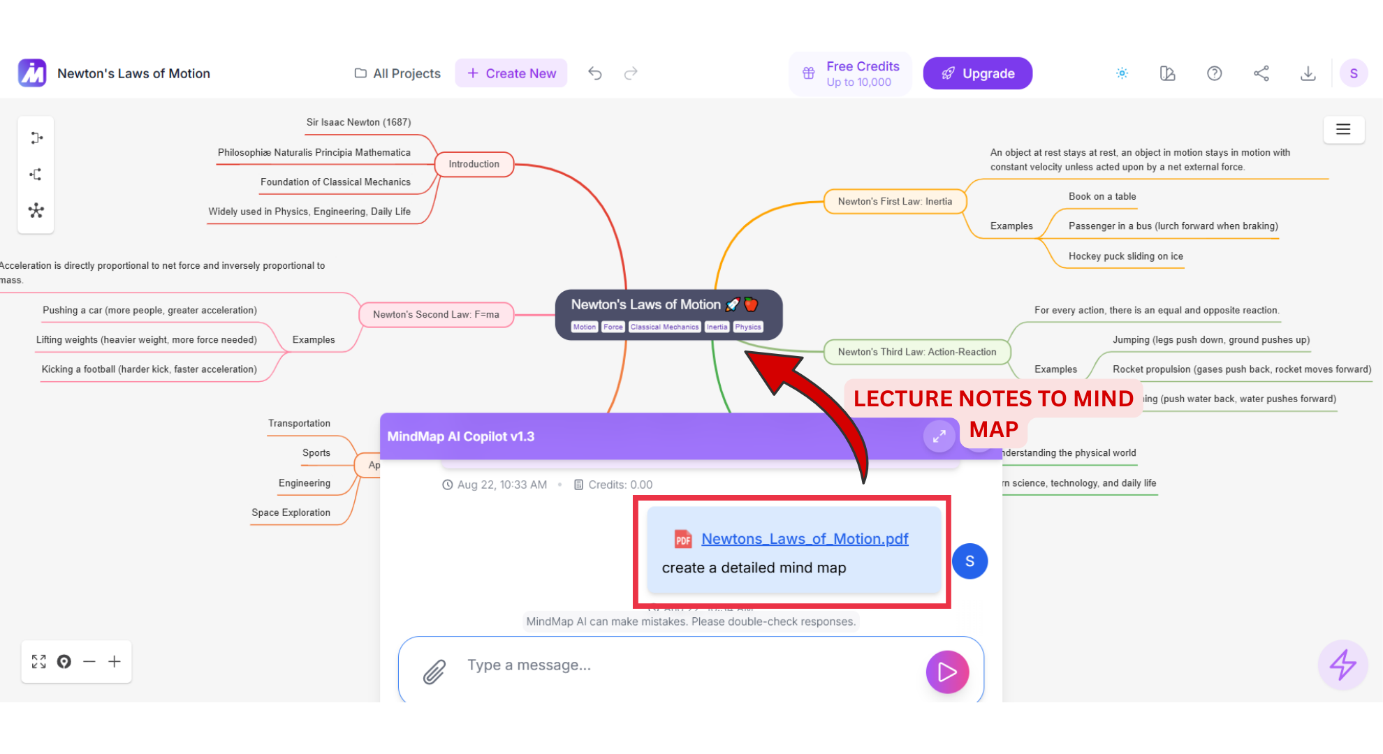 Mindmap AI screenshot of lecture notes into mind map
