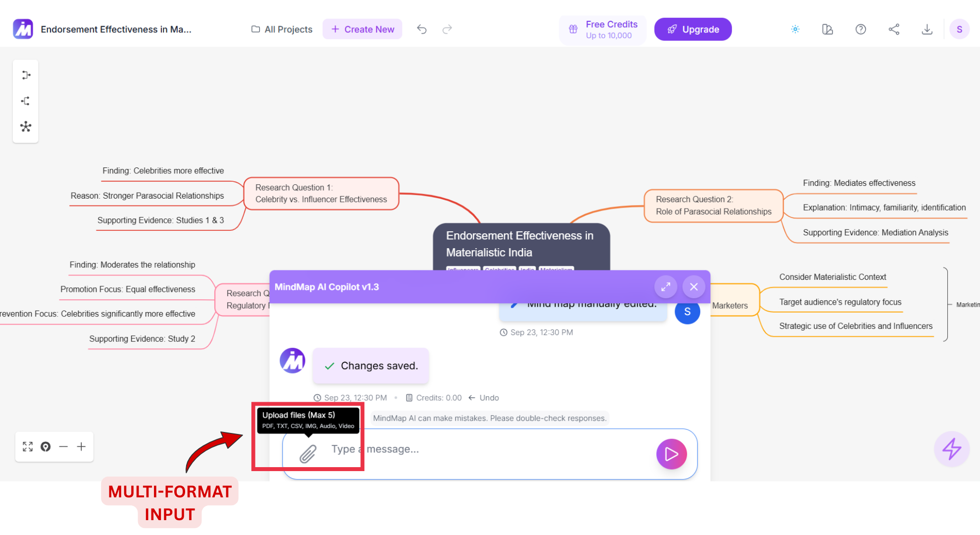 Multi-Format Input Screenshot of Mindmap AI