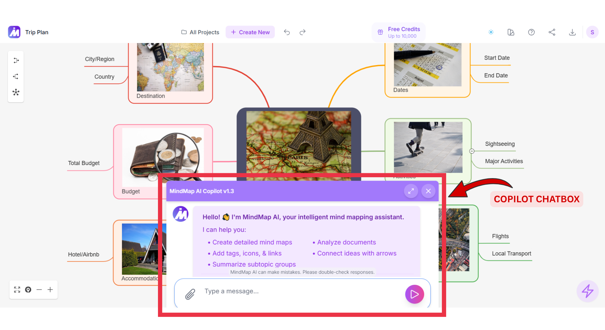 Mindmap AI Copilot Chatbox screenshot