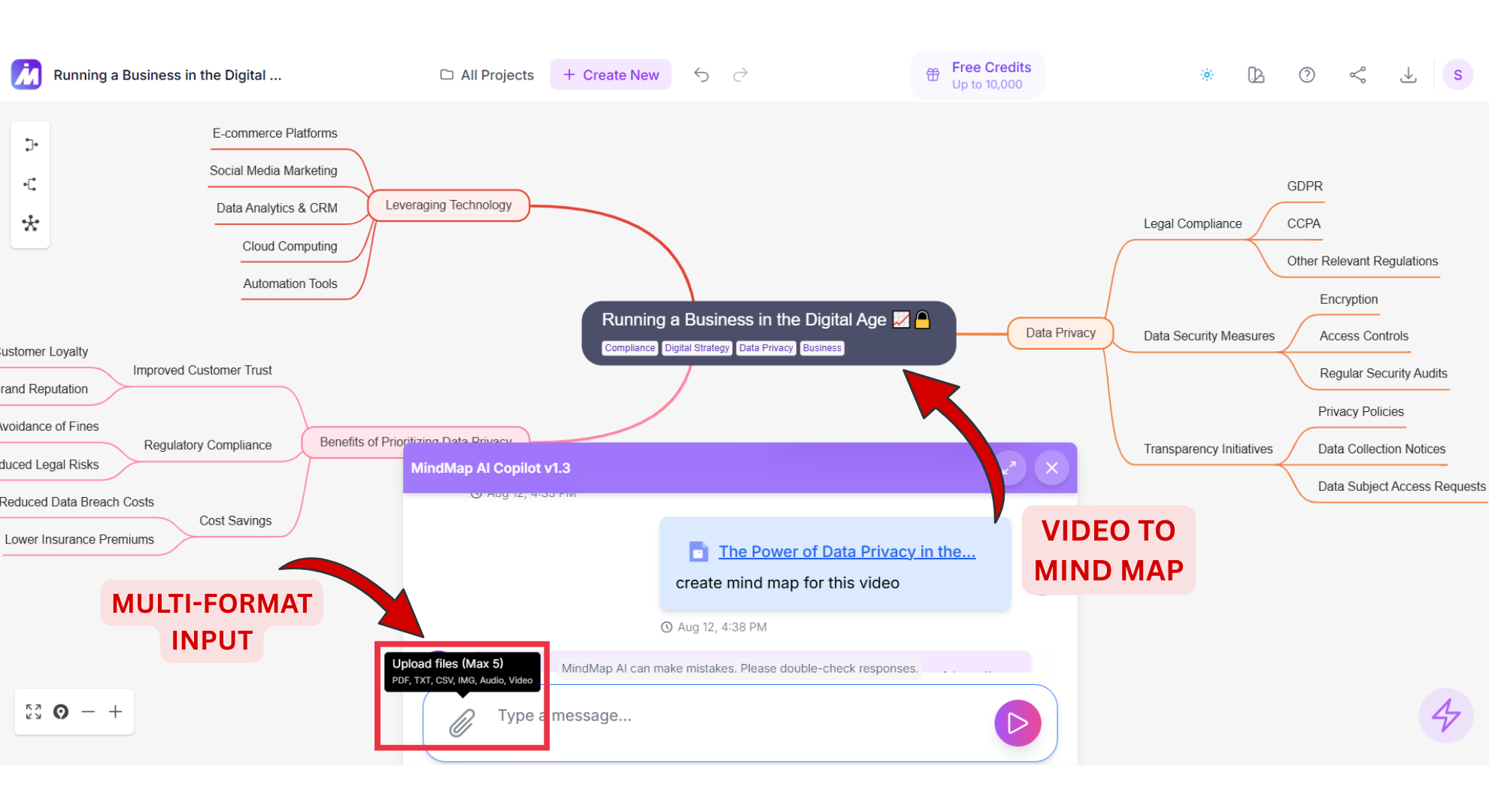 MindMap AI Multi-format input and video to mind map screenshot