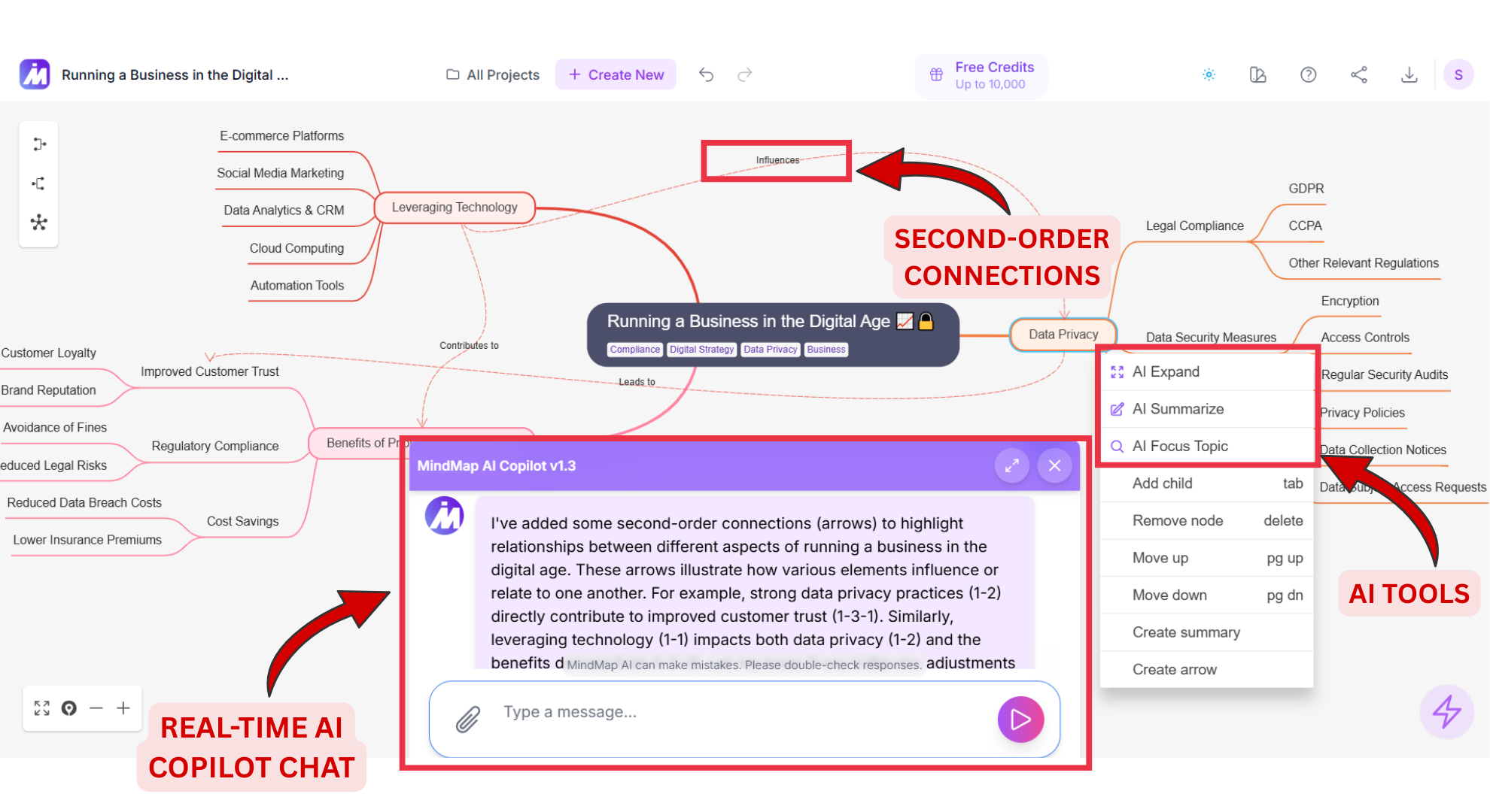 MindMap AI Real-Time Copilot Chat, AI tools and Second-Order Connections screenshot