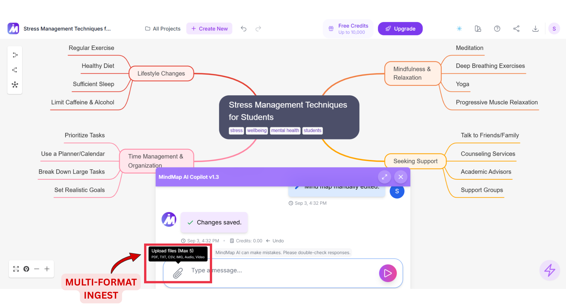 Multi-format ingest screenshot of MindMap AI