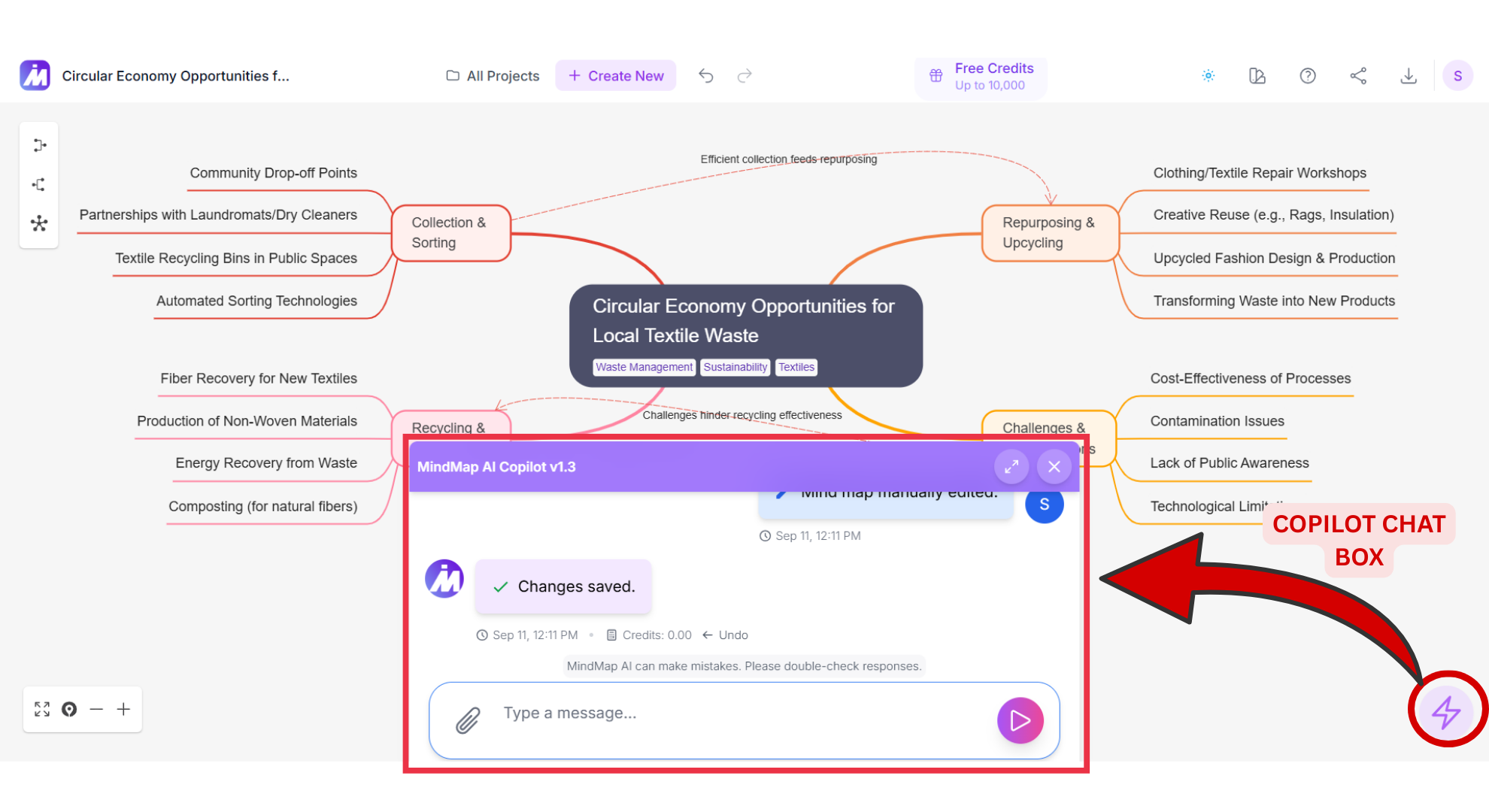 Copilot chatbox screenshot of Mindmap AI