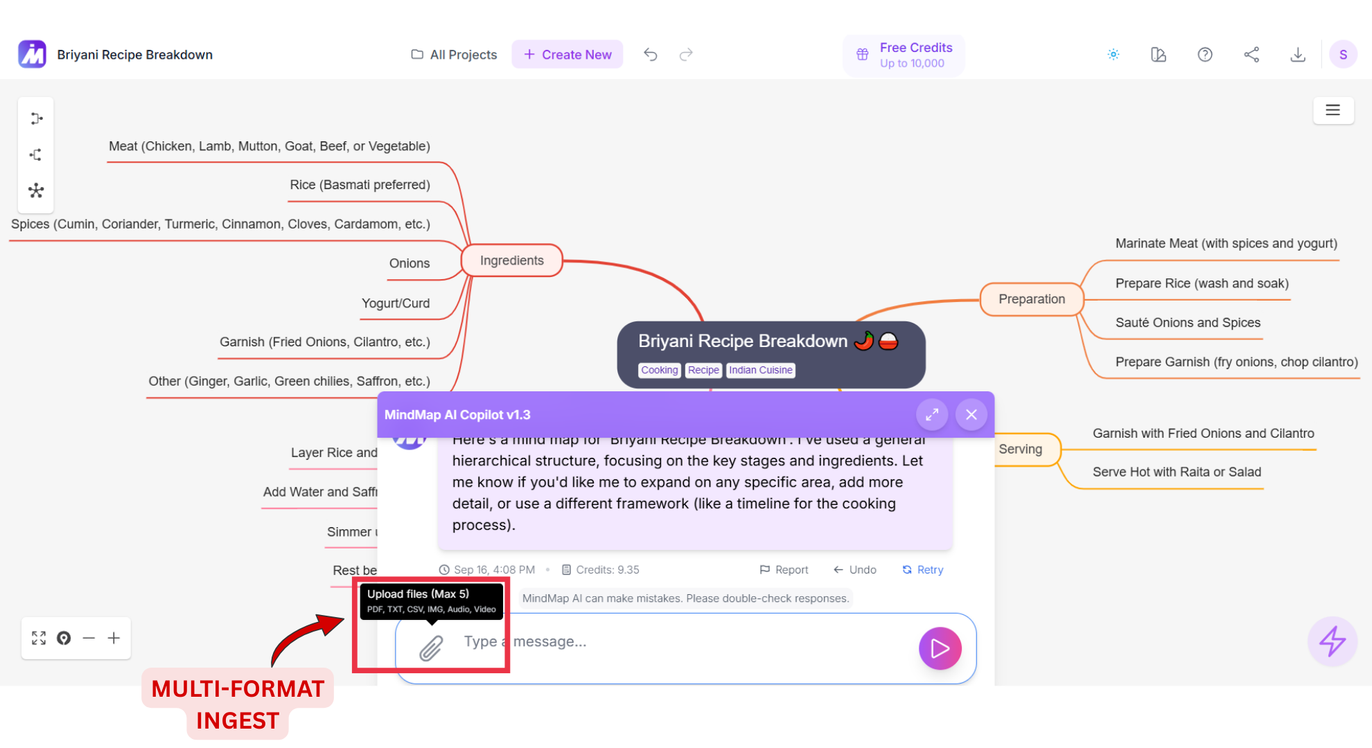 Multi-format ingest Screenshot of Mindmap AI