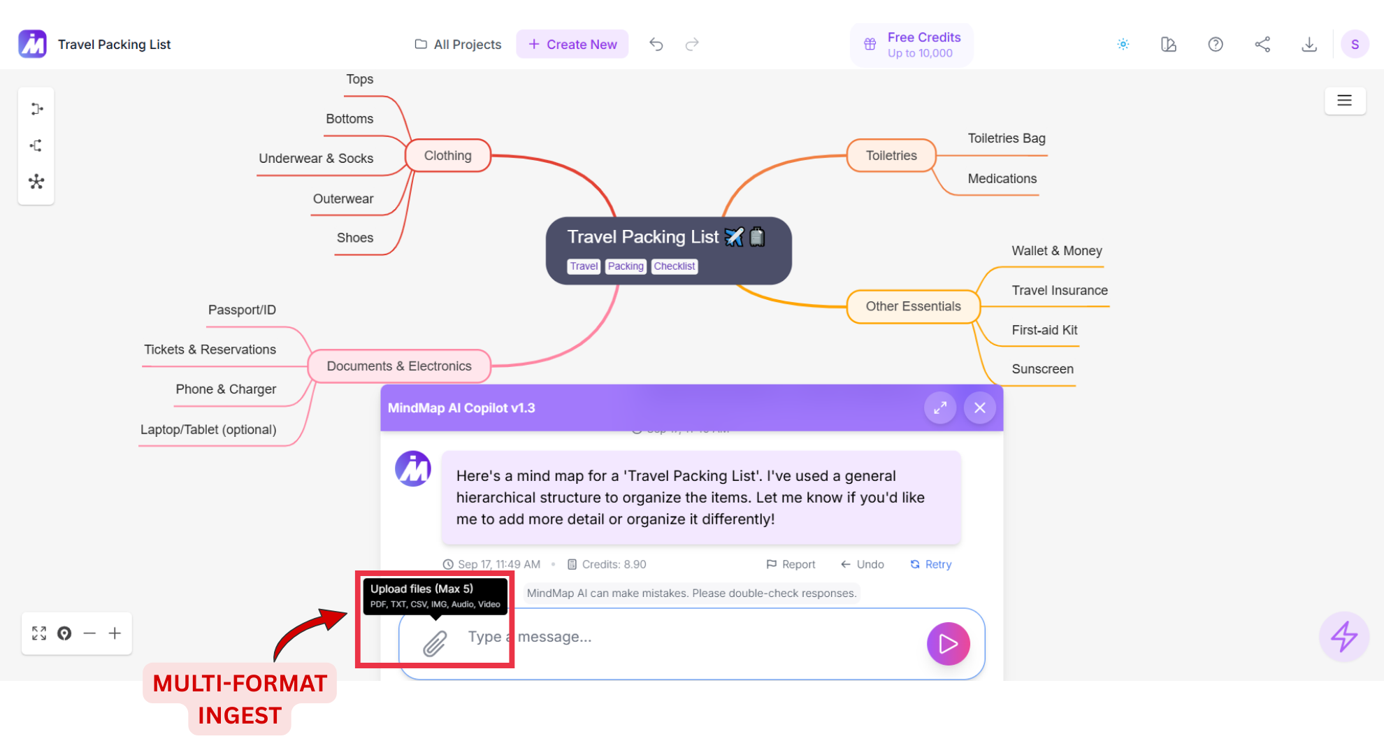 Multi-format ingest Screenshot of Mindmap AI