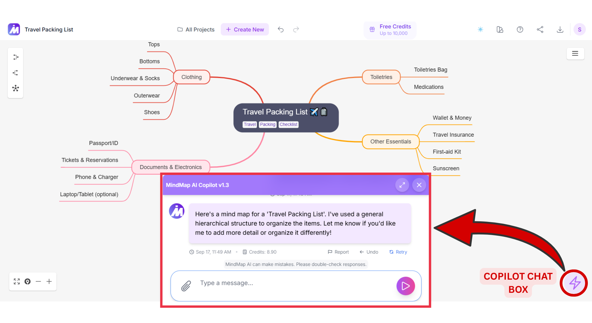 Copilot Chat Box Screenshot of Mindmap AI