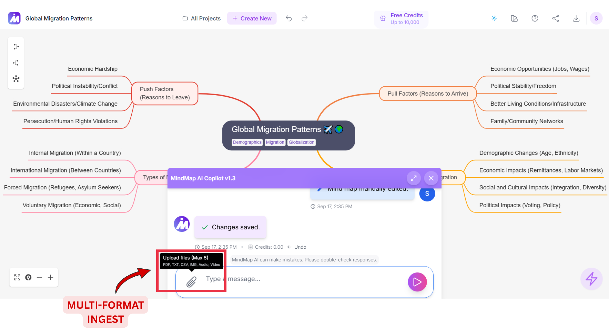 Multi-format ingest screenshot of Mindmap AI