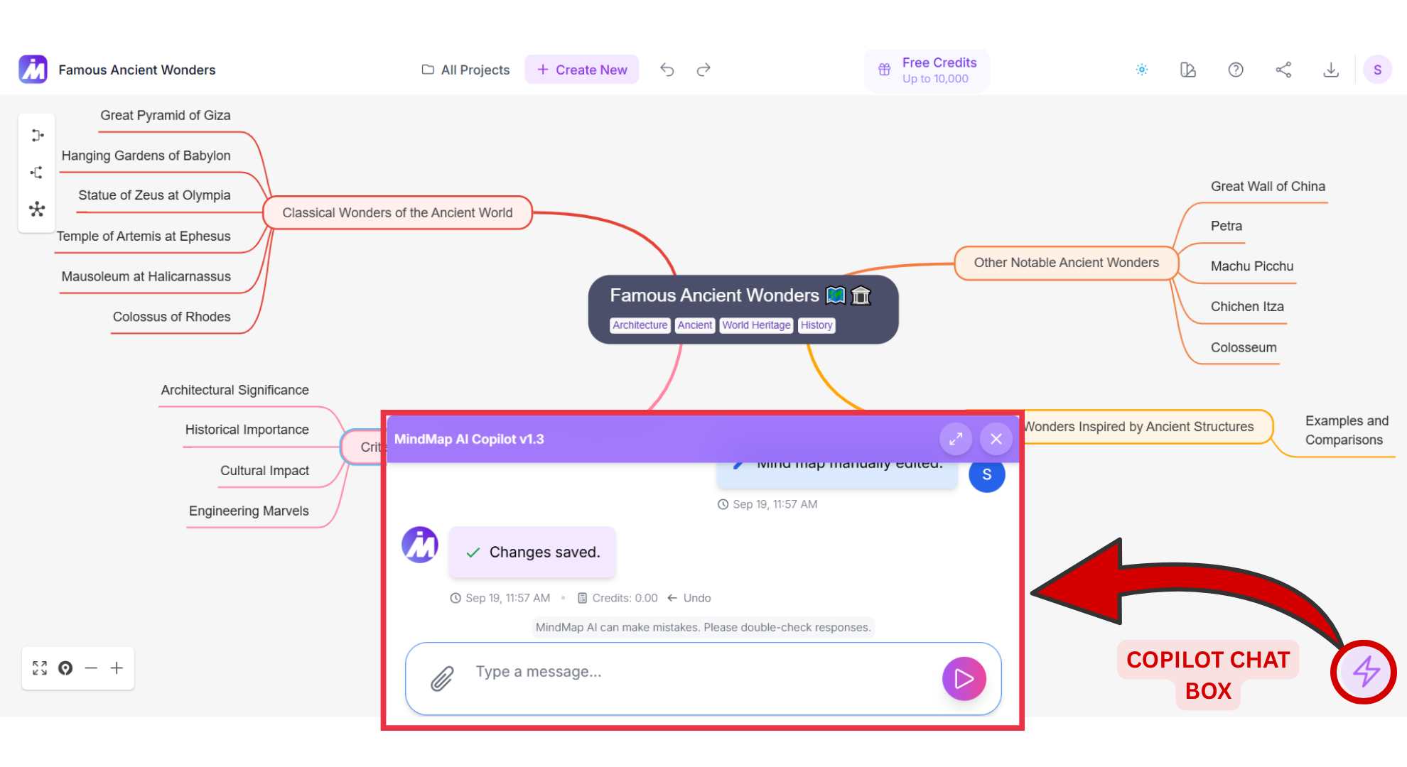 Copilot Chat box Screenshot of Mindmap AI