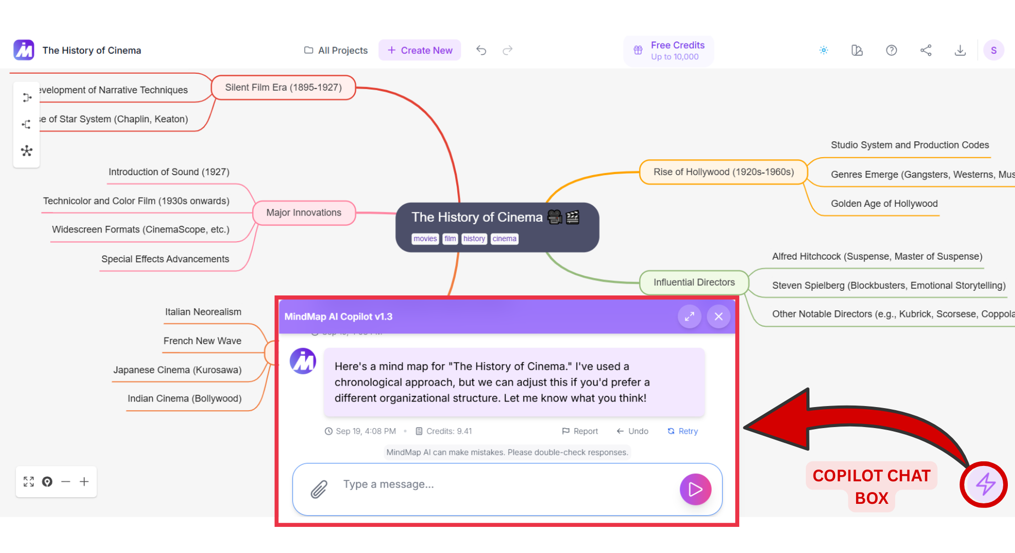 Copilot chat box screenshot of Mindmap AI