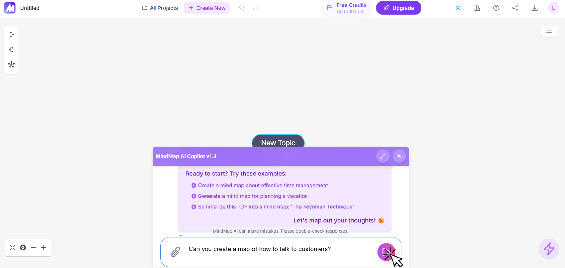 MindMap AI with a prompt to create a customer communication map.