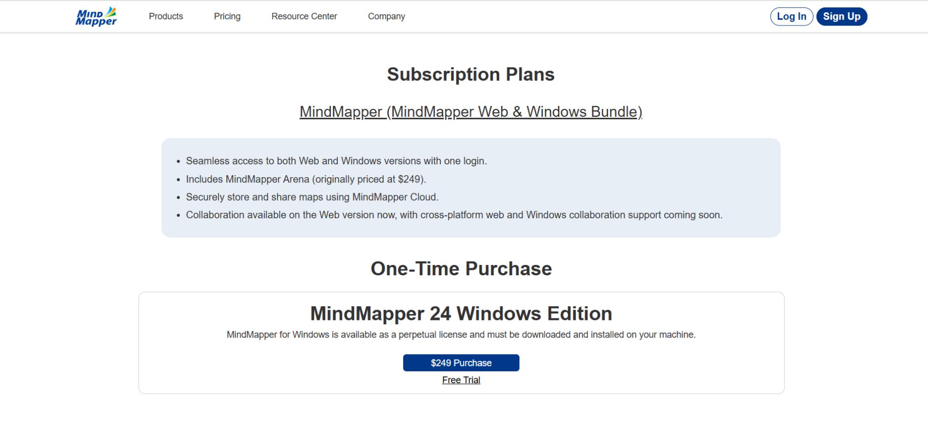 MindMapper Windows software lifetime license pricing 2025 — $249 one-time purchase