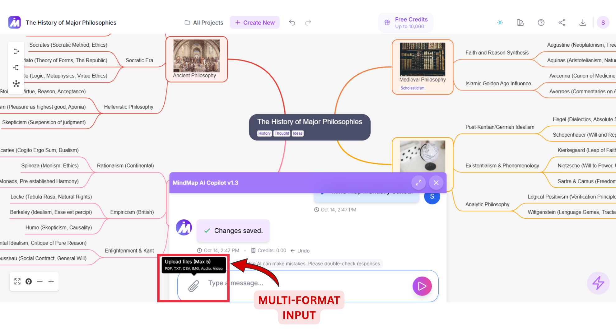 Multi-format input screenshot of MindMap AI