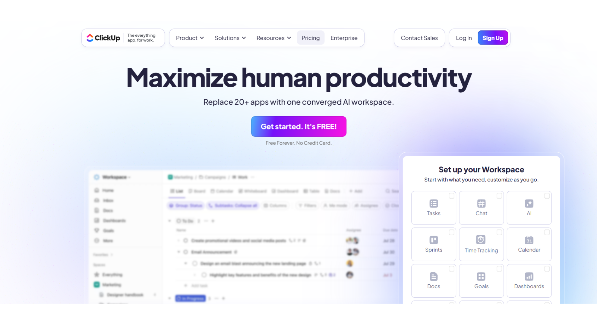 ClickUp tool home screen screenshot
