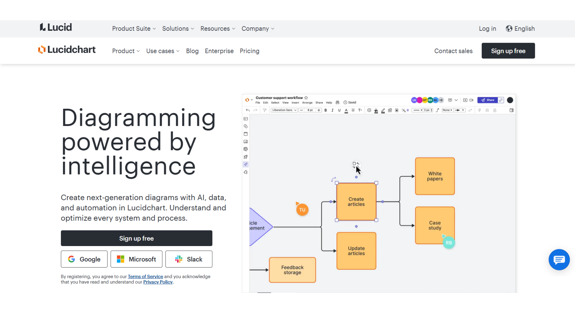 Lucidchart tool home screen screenshot