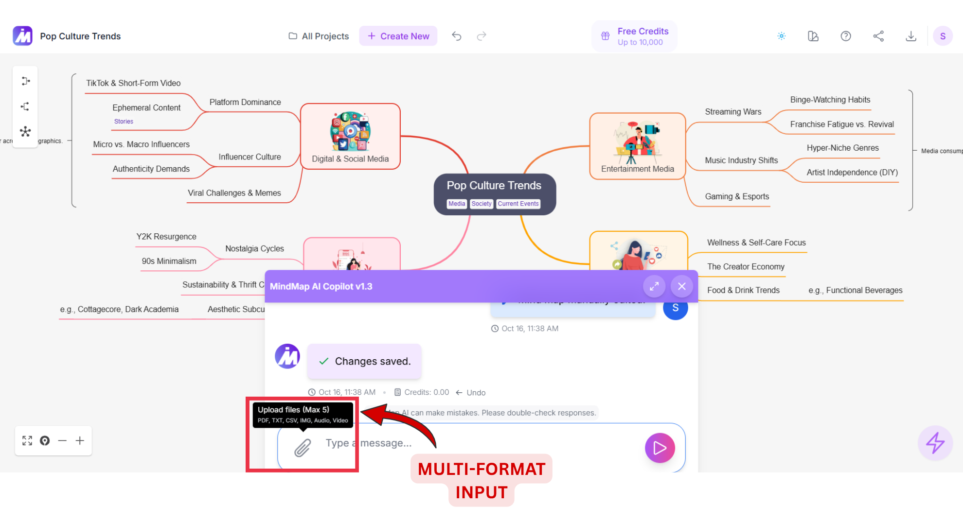 Multi-format input screenshot of MindMap AI