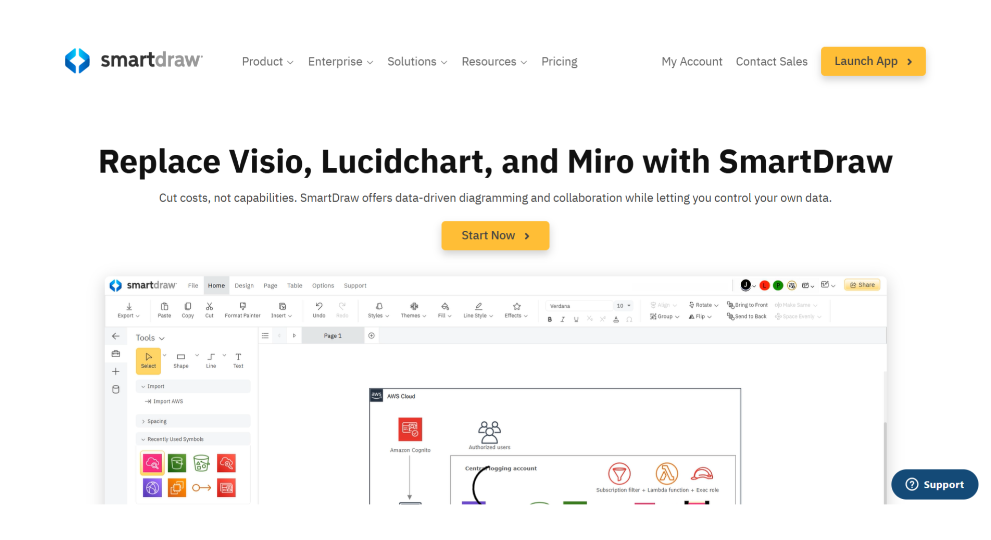 SmartDraw tool home screen screenshot