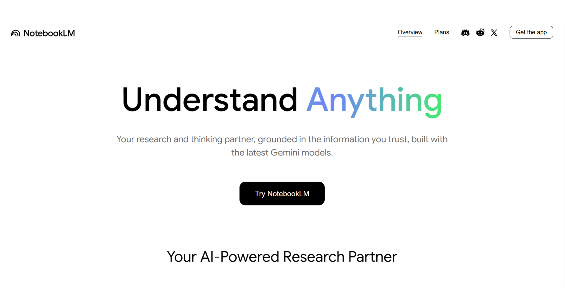 NotebookLM tool home screen screenshot
