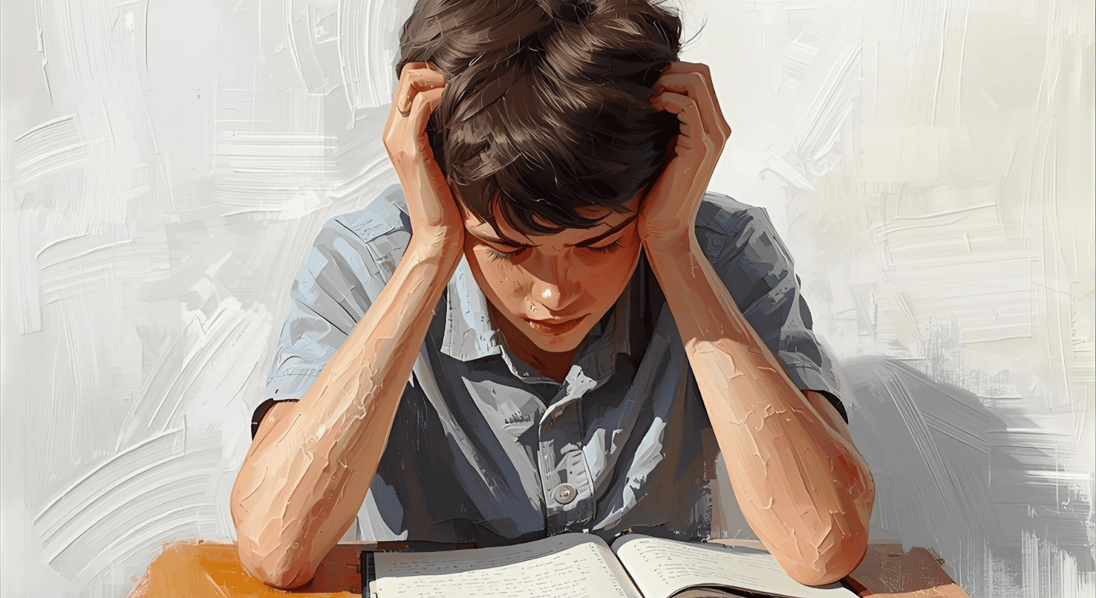 Student struggling with reading, illustrating the challenges dyslexic learners face with traditional text-based education.