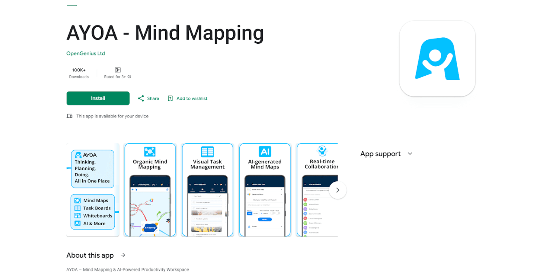 Screenshot of the ayoa app on Google Play