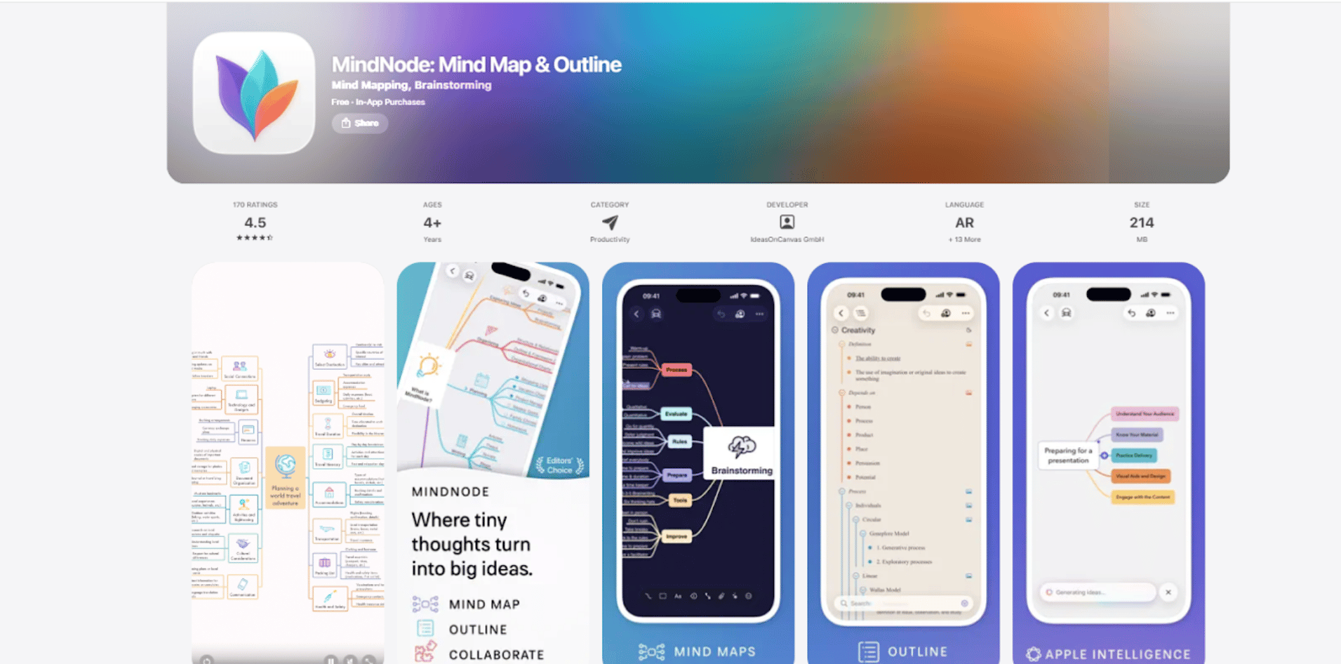 Screenshot of the MindNode app on the App Store