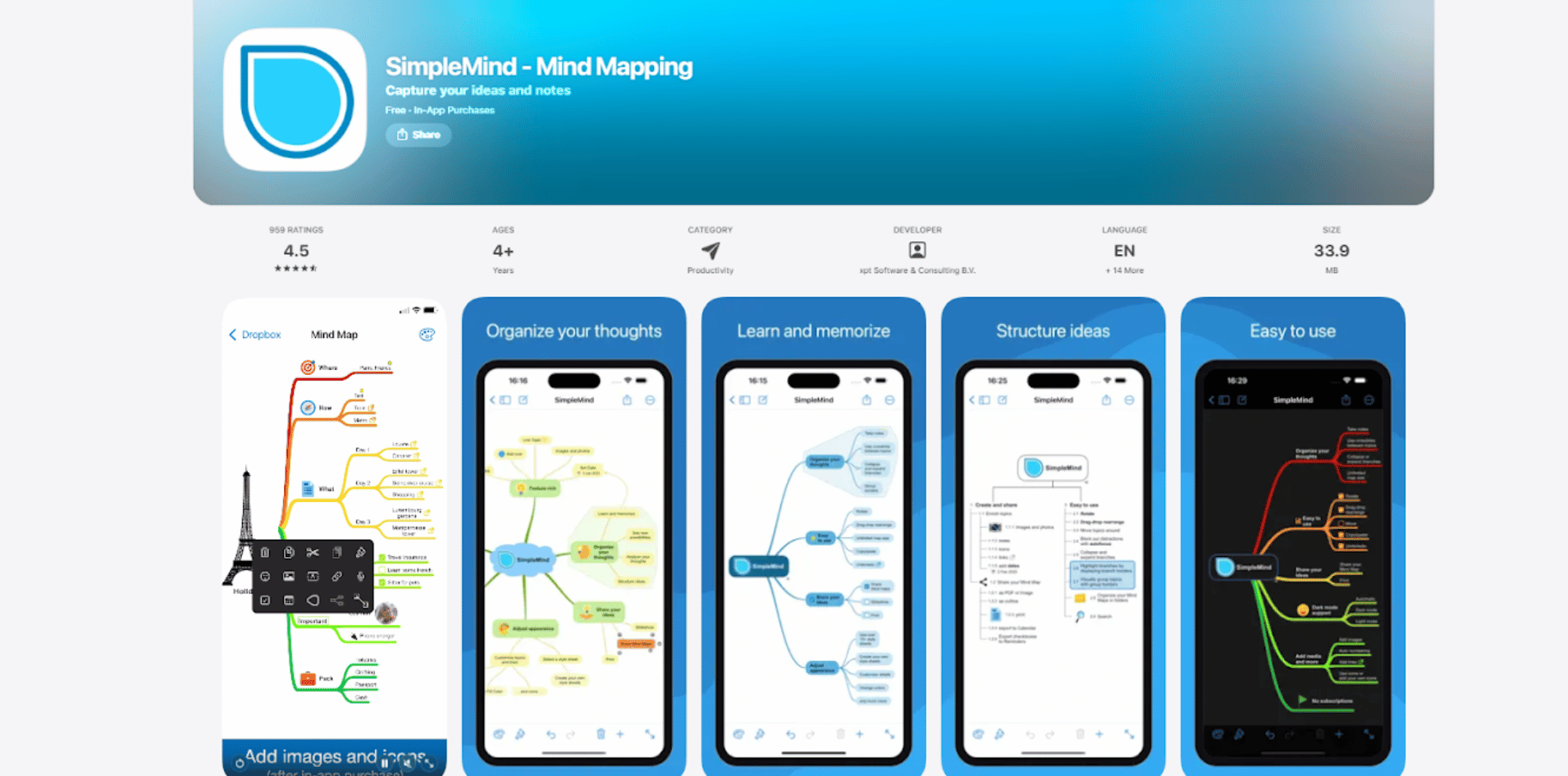 Screenshot of the SimpleMind app on the App Store