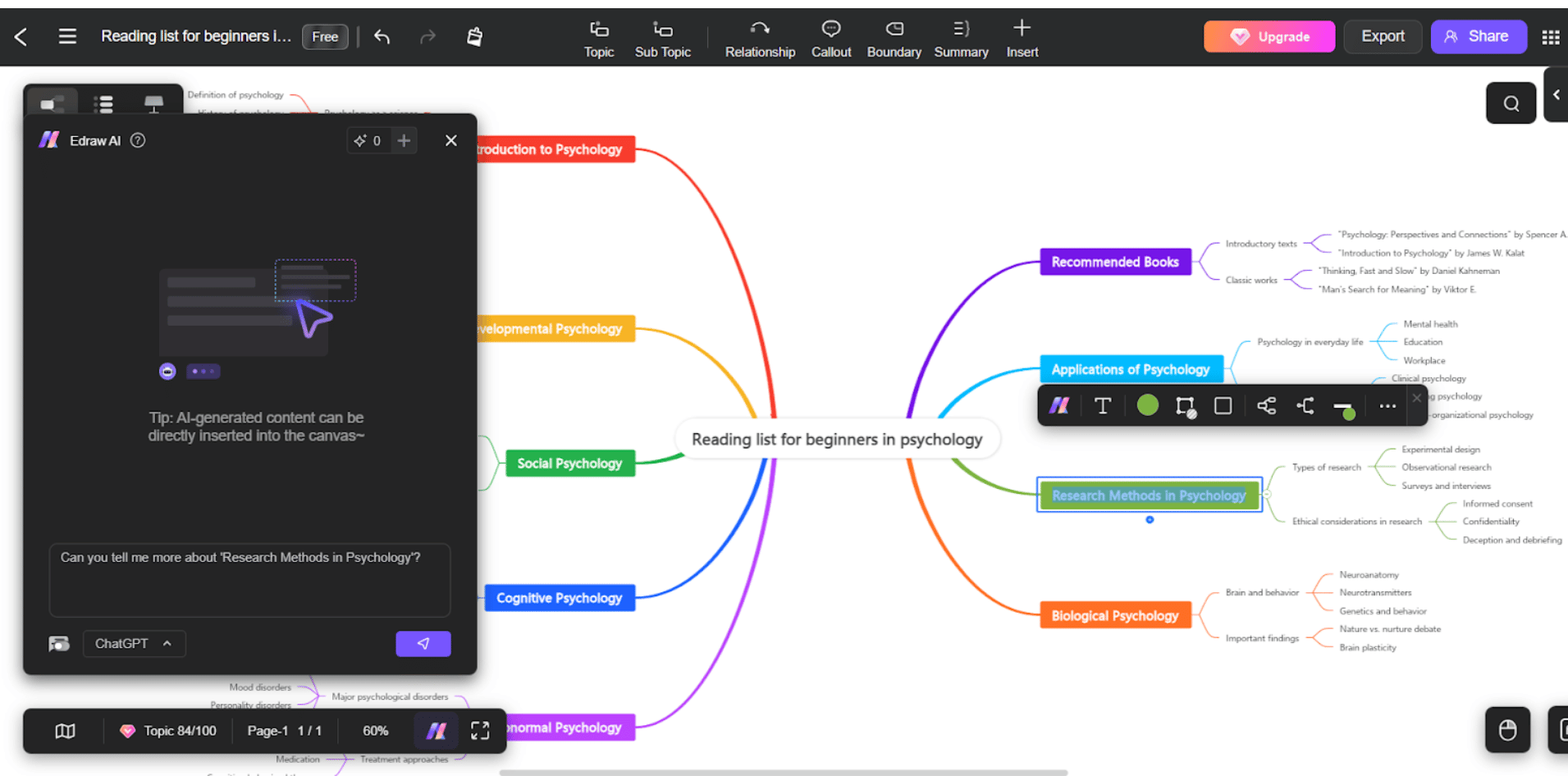 Edraw AI tool generating structured educational-style mind map for classroom materials