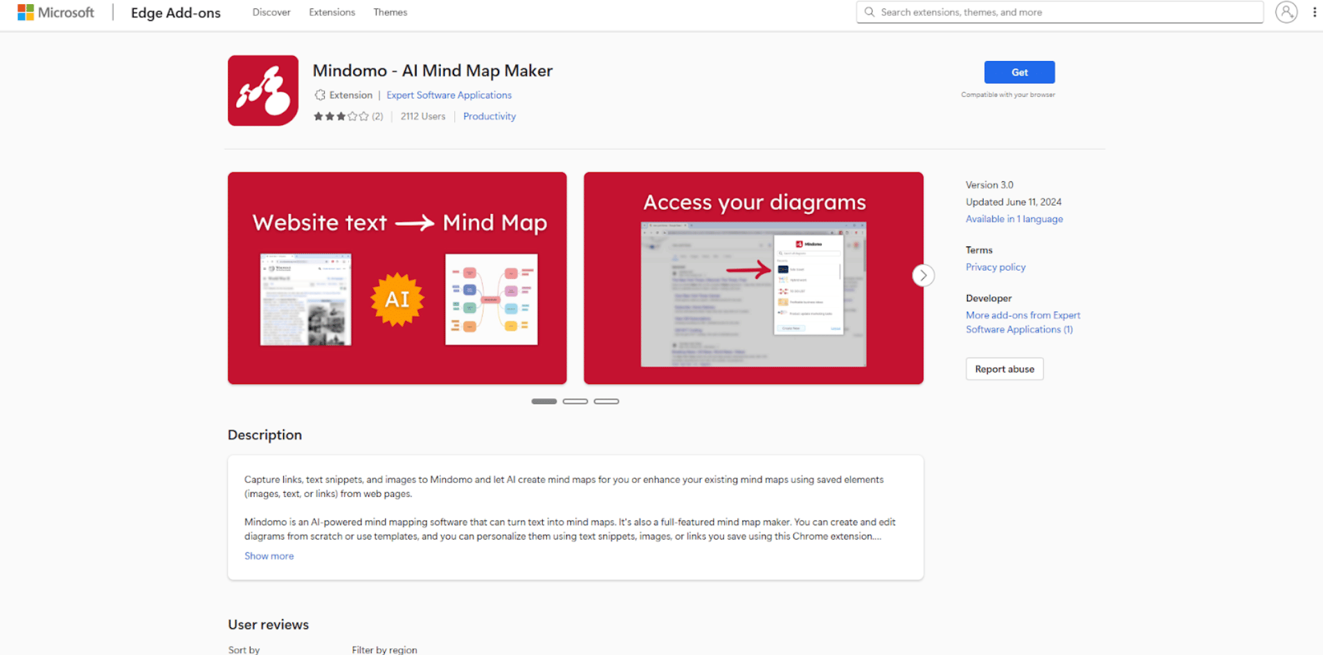 Screenshot of the Mindomo Edge extension