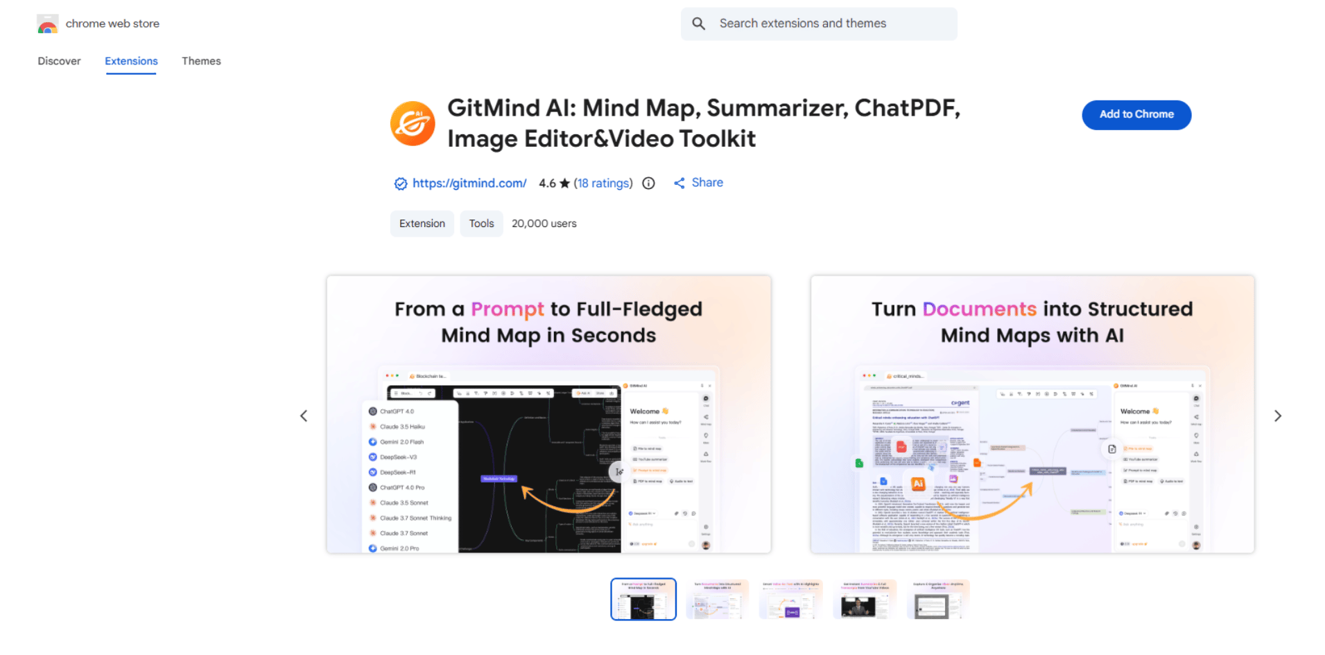 Screenshot of the gitmind Chrome extension