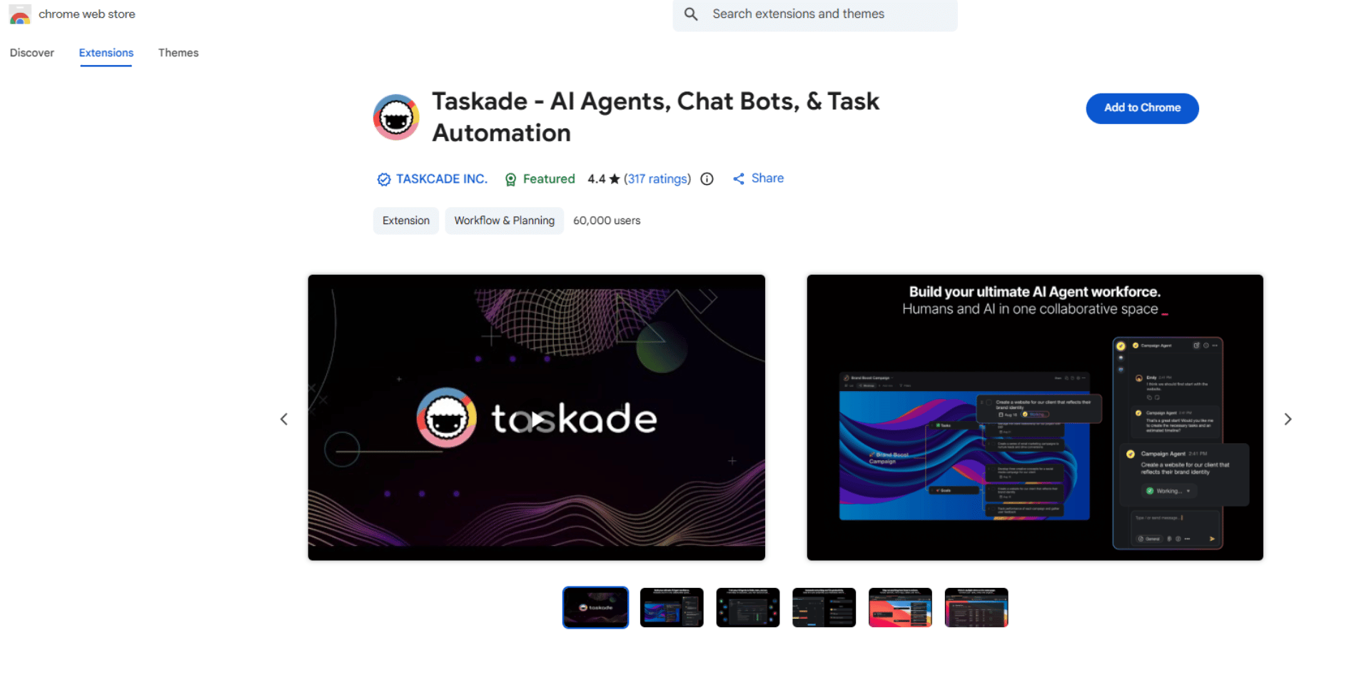 Screenshot of the taskade Chrome extension